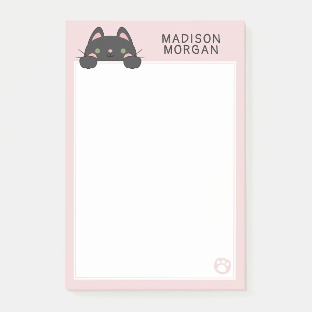 Pink Cute Kitten & Paws Add Your Name Post-it Note (Front)