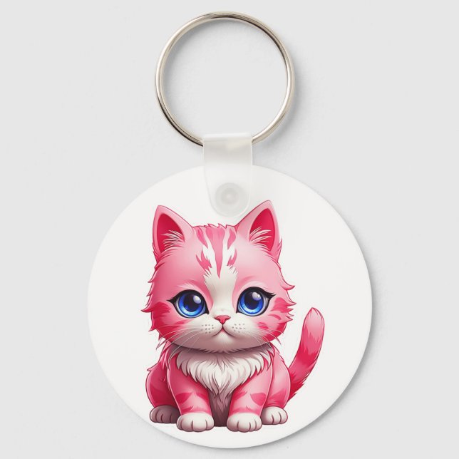 Pink Cute Kitty Cat Key Ring (Front)