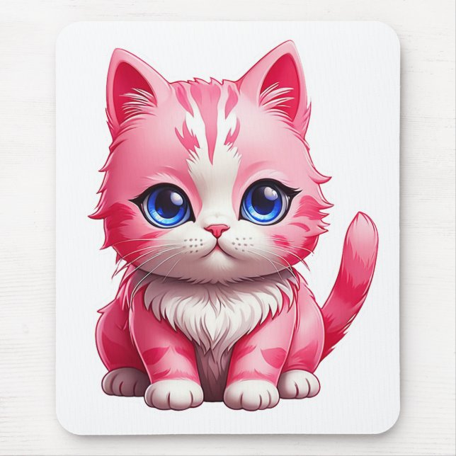 Pink Cute Kitty Cat Mouse Mat (Front)