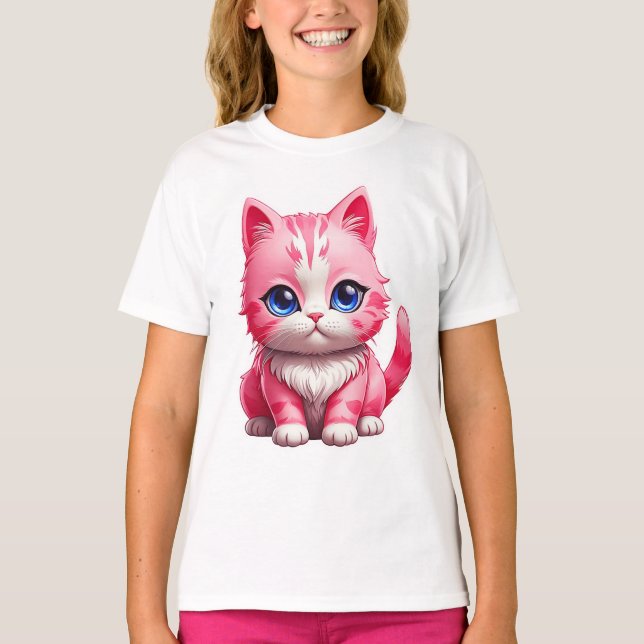 Pink Cute Kitty Cat T-Shirt (Front)
