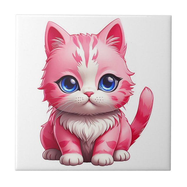 Pink Cute Kitty Cat Tile (Front)