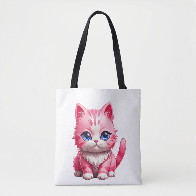 Pink Cute Kitty Cat Tote Bag (Front)