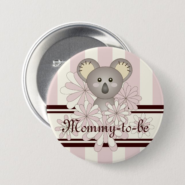 Pink Cute Koala Girl Baby Shower Mummy-to-be 7.5 Cm Round Badge (Front & Back)