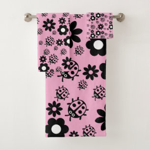 Pink Cute Ladybug Kids Bath Towel Set
