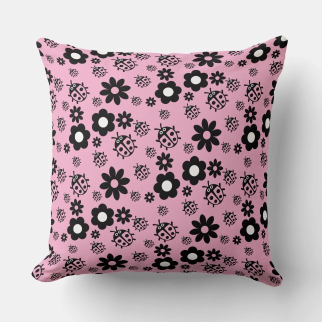 Pink Cute Ladybug Kids Cushion (Front)