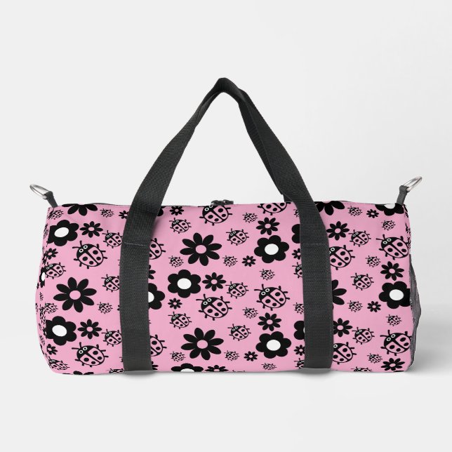 Pink Cute Ladybug Kids Duffle Bag (Front)