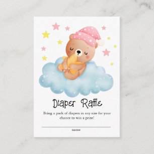 Pink Cute Little Bear Baby Shower Diaper Raffle Enclosure Card