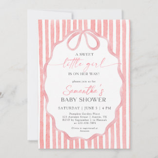 Pink Cute Little Girl Coquette Bow Baby Shower Invitation