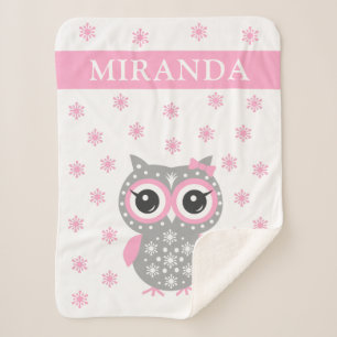 Pink Cute Little Owl Baby Girl Sherpa Blanket