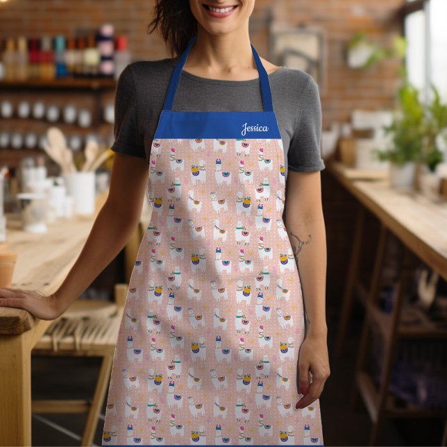 Pink Cute Llama Pattern Apron (You'll definitely stand out from the herd with this eye catching Llama apron.)