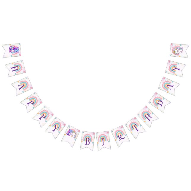 Pink Cute Magical Unicorn dinosaurs Birthday party Bunting (All)