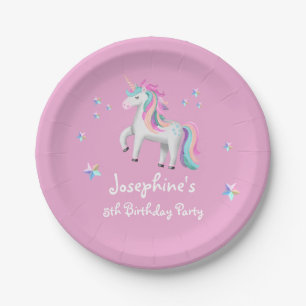 Pink Cute Magical Unicorn Kids' Birthday Paper Plate