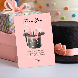 Pink Cute Magician's Hat Pink Bow 1st Birthday Thank You Card