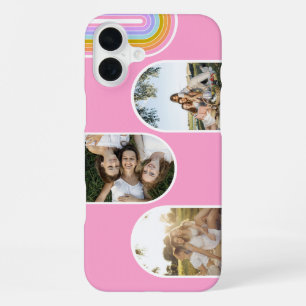 Pink Cute Modern 3 Photo Layout Custom iPhone 16 Plus Case