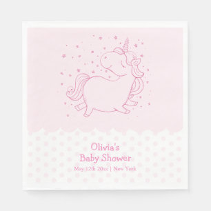 Pink Cute Modern Polka Dot Unicorn Baby Shower Napkin