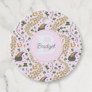 Pink Cute n' Curvy Shamrocks Girl Name St Patricks Favour Tags