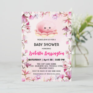 Pink Cute octopus squid flowers baby shower kids Invitation