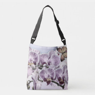 Pink cute orchid flowers and butterfly drawing crossbody bag