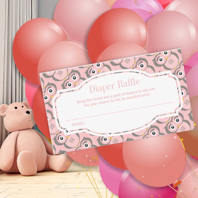 Pink Cute Owl Diaper Raffle Enclosure Card (Creator Uploaded)