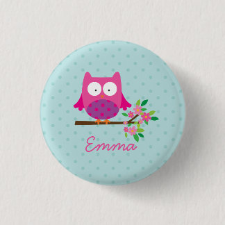 Pink Cute Owl Personalised Button
