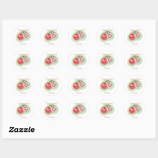 Pink Cute Pair of Cherries Classic Round Sticker (Sheet)