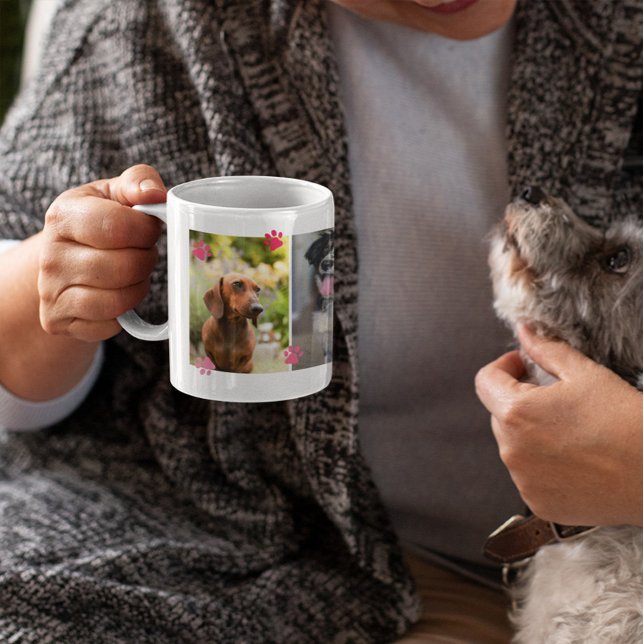 Pink Cute Paw Prints Four Pet Photos Coffee Mug (Creator Uploaded)