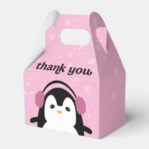 Pink Cute Penguin Winter Baby Shower Thank you Favour Box