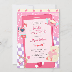 Pink cute playful baby shower invitation
