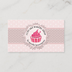 Pink Cute Polka Dots Cupcake Business Card