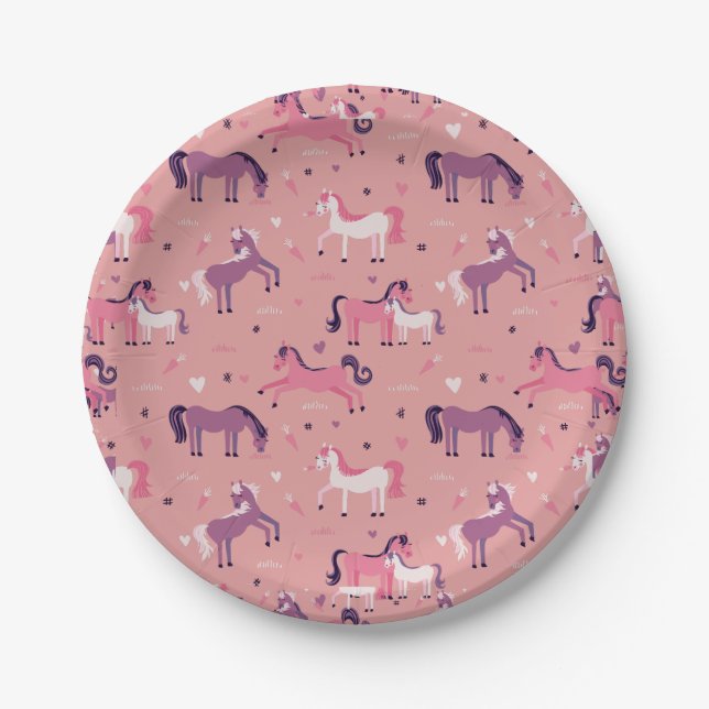 Pink Cute Pony Paper Plate (Front)
