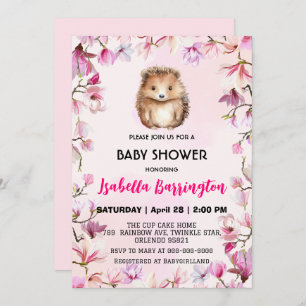 Pink Cute porcupine cub flowers baby shower kids Invitation