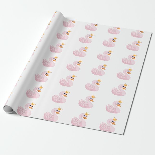 Pink cute princess swan white birthday girl wrapping paper (Unrolled)