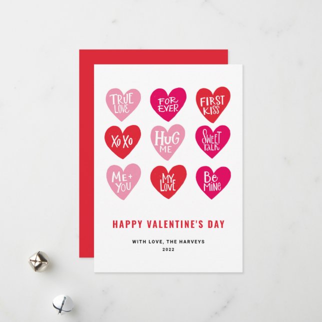 Pink Cute Quotes on Hearts Happy Valentine's Day Holiday Card (Front/Back In Situ)