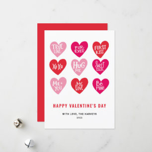Pink Cute Quotes on Hearts Happy Valentine's Day Holiday Card