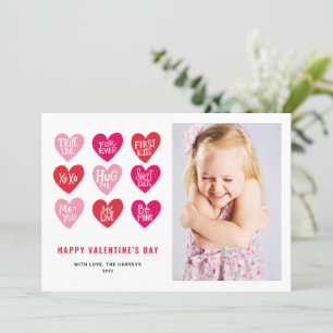 Pink Cute Quotes on Hearts Valentine's Day Photo Holiday Card