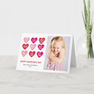 Pink Cute Quotes on Hearts Valentine's Day Photo Holiday Card