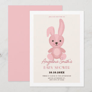 Pink cute rabbit doll baby shower invitation