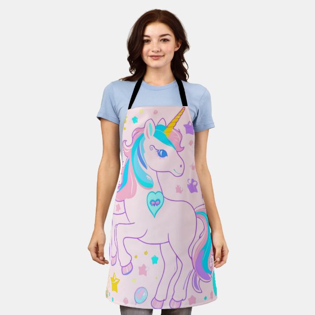 Pink Cute Rainbow unicorn birthday girls  kids Apron (Worn)