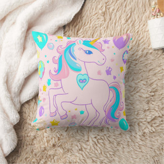 Pink Cute Rainbow unicorn birthday girls  kids Cushion
