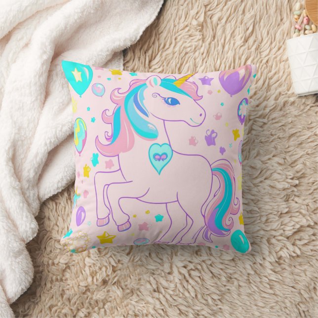 Pink Cute Rainbow unicorn birthday girls  kids Cushion (Blanket)
