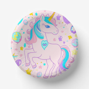Pink Cute Rainbow unicorn birthday girls kids Paper Plate