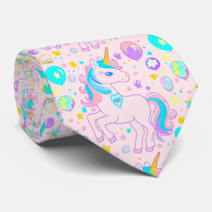 Pink Cute Rainbow unicorn birthday girls  kids Tie