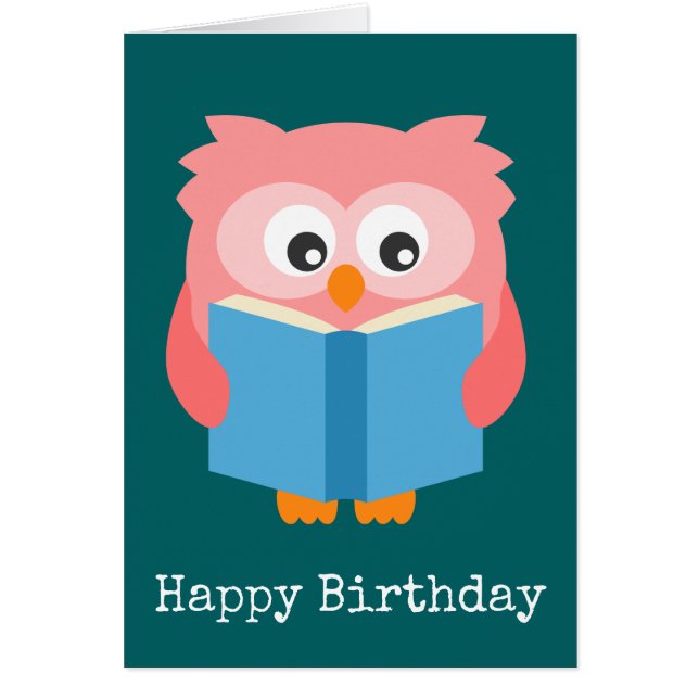Pink cute reading owl (Front)