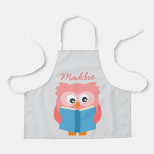 Pink cute reading owl apron