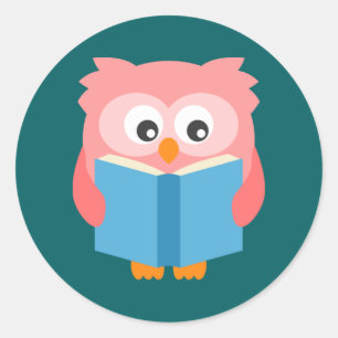 Pink cute reading owl classic round sticker