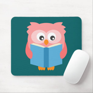 Pink cute reading owl mouse mat