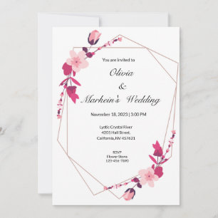 Pink cute sakura wedding invitation card