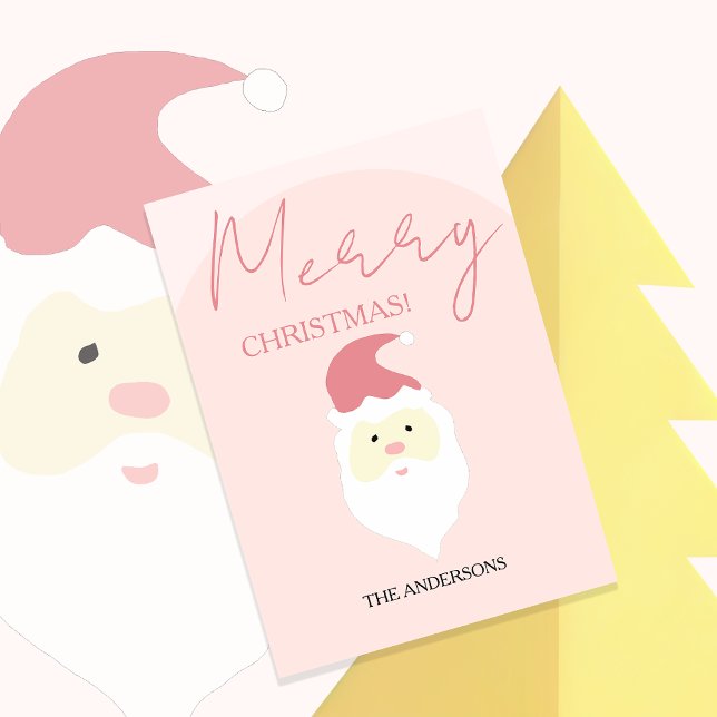 Pink Cute Santa Illustration Holiday Card (Creator Uploaded)