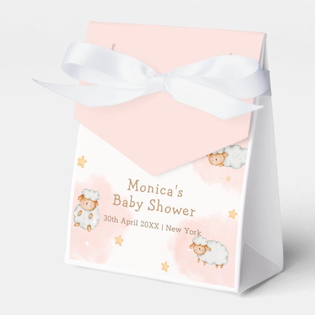 Pink Cute Sheep Moon Stars Girl Baby Shower  Favour Box (Front Side)
