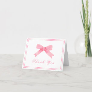 Pink Cute Simple Bow Girl Baby Shower  Thank You Card